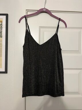 nine britton Black Metallic Pinstripe V-Neck Camisole